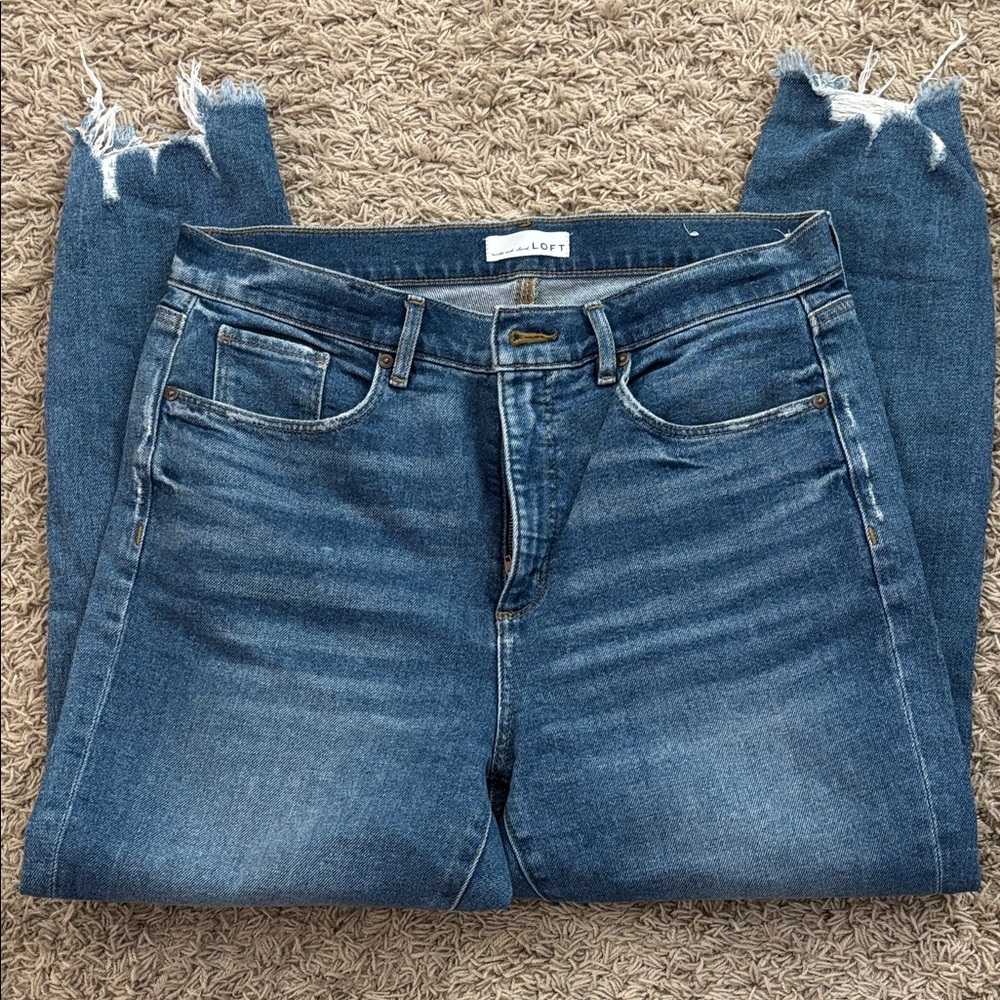 LOFT Medium Blue Frayed Hem Skinny Jeans
